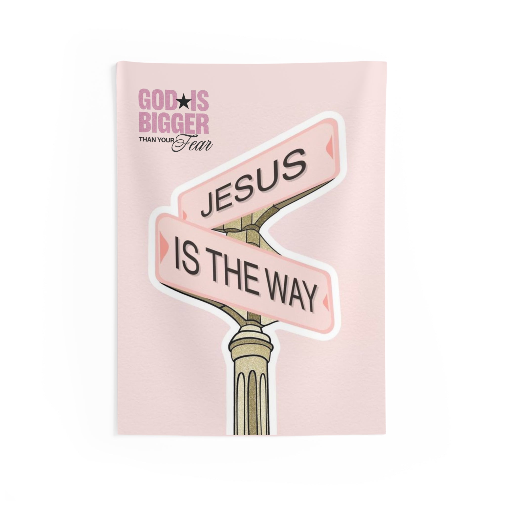 Jesus Is The Way Wall Tapestry — Pink Faith Sign Inspirational Home Decor