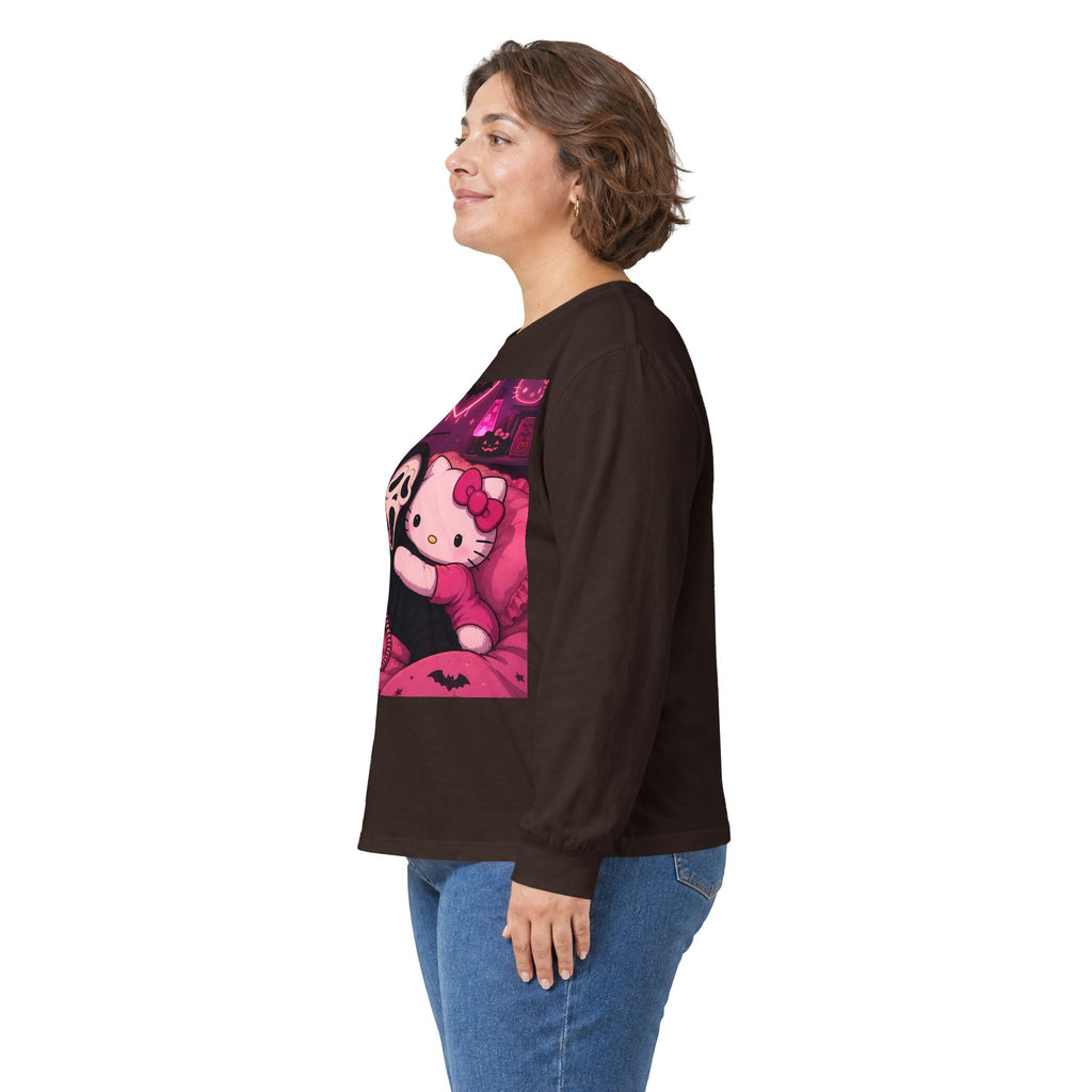 Hello Kitty x Ghostface Horror Long Sleeve Tee — Pink Neon Cute Scary Graphic