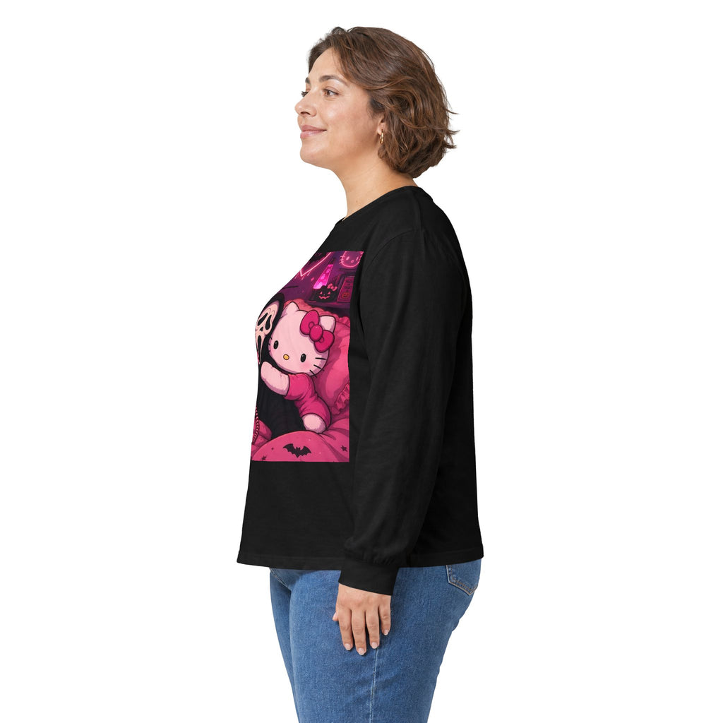 Hello Kitty x Ghostface Horror Long Sleeve Tee — Pink Neon Cute Scary Graphic