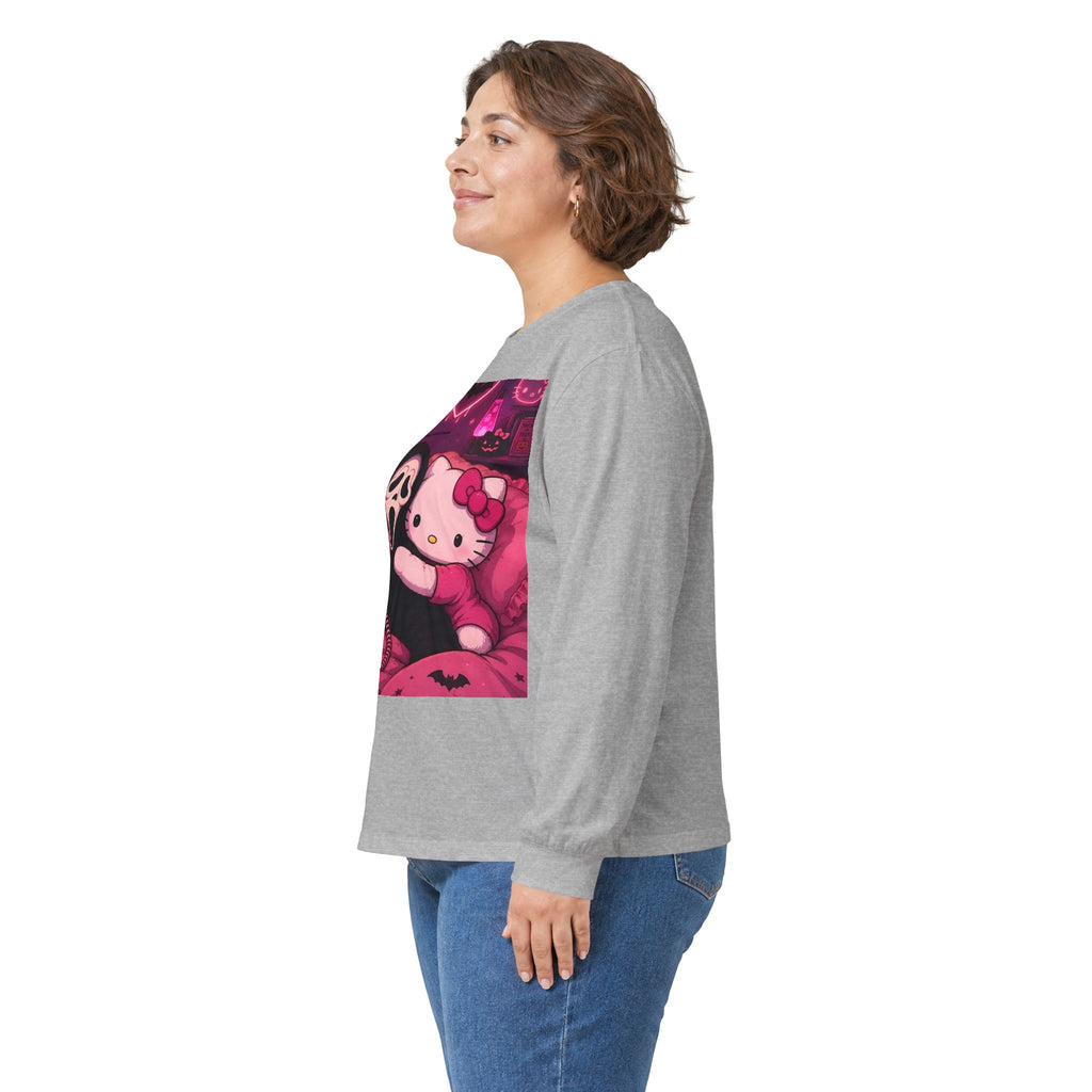 Hello Kitty x Ghostface Horror Long Sleeve Tee — Pink Neon Cute Scary Graphic