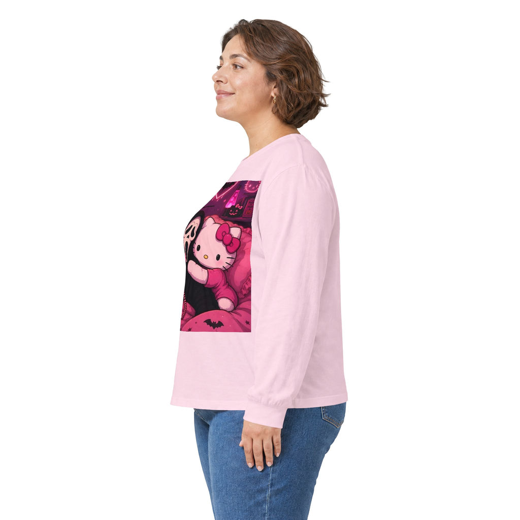 Hello Kitty x Ghostface Horror Long Sleeve Tee — Pink Neon Cute Scary Graphic
